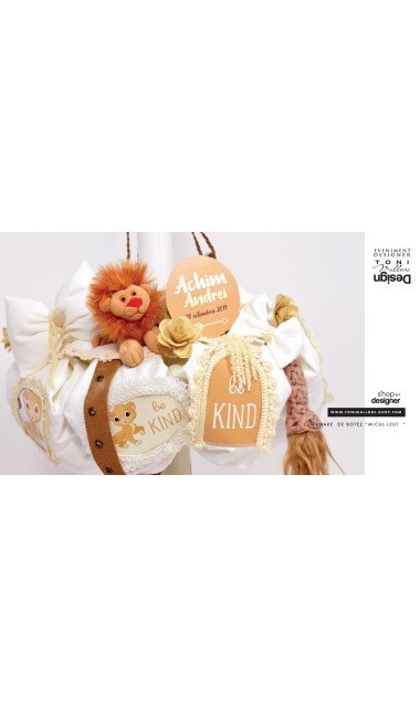 Lumanare de botez baieti cu lei, micul leut regele animalelor Simba, 65x4cm, Little Lion 10